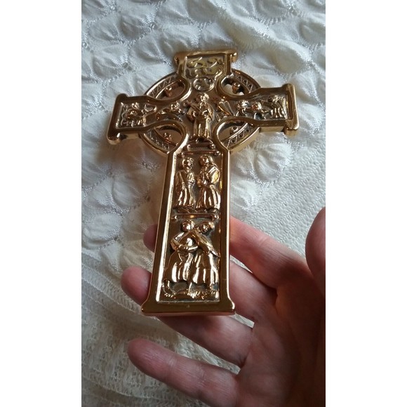 Vintage Jeweled Celtic Cross Pewter Goldtone Finish 7.75" - Picture 7 of 9